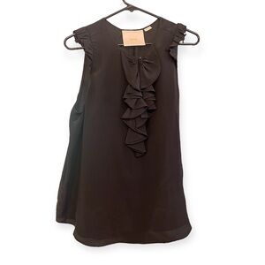 ANTHROPOLOGIE MAEVE 100% Silk Black Ruffle Sleeveless Top Size 8